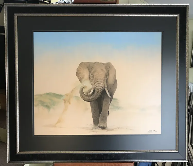 Mounted and framed with non reflecting glass and now on display in the Studio/Gallery Frame size 42in x 36in