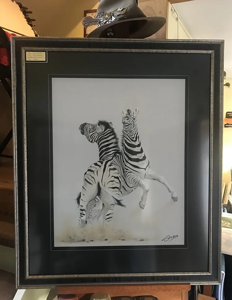 Framed mounted and now on display at the Studio Gallery Frame size 28 X 34 inches