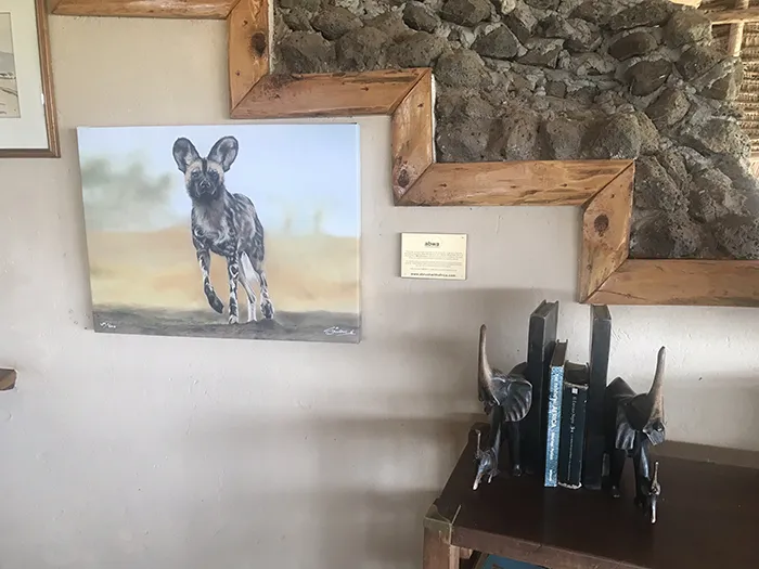 My award winning sketch 'All Ears' of a wild dog, is also on display at the lodge as a canvas